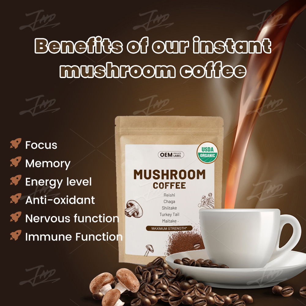 OEM Private Label Reishi Lions Mane 5 in 1 Instant Organic Mushroom Coffee