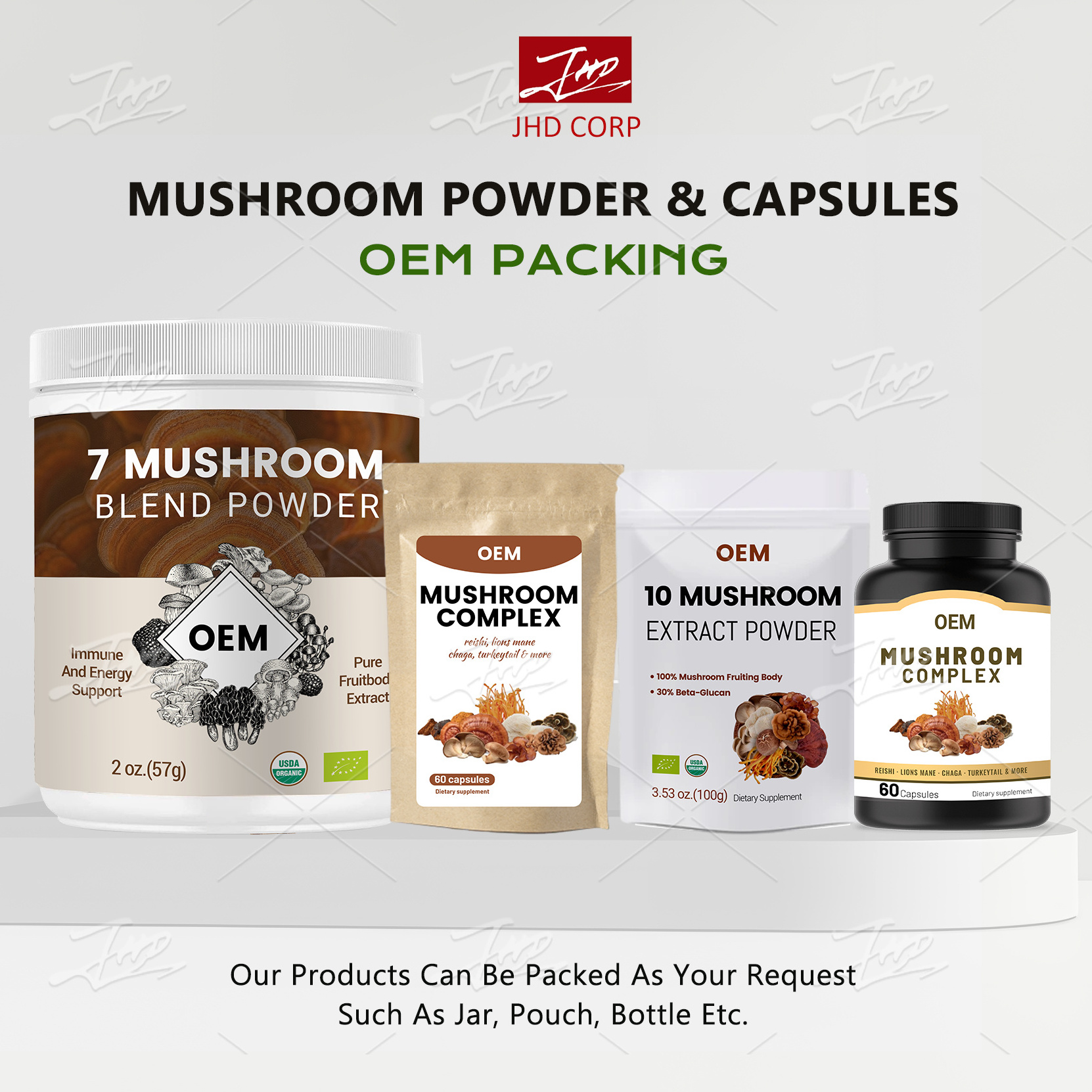 Customized Formula 7 in 1 Mixed Organic Lions Mane Reishi Mushroom Extract Blend Powder with Private Label