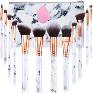 12Pcs Marble Make Up Brushes Set with Foundation Eyeshadow Eyebrow Brush Make Up Sponge Puff