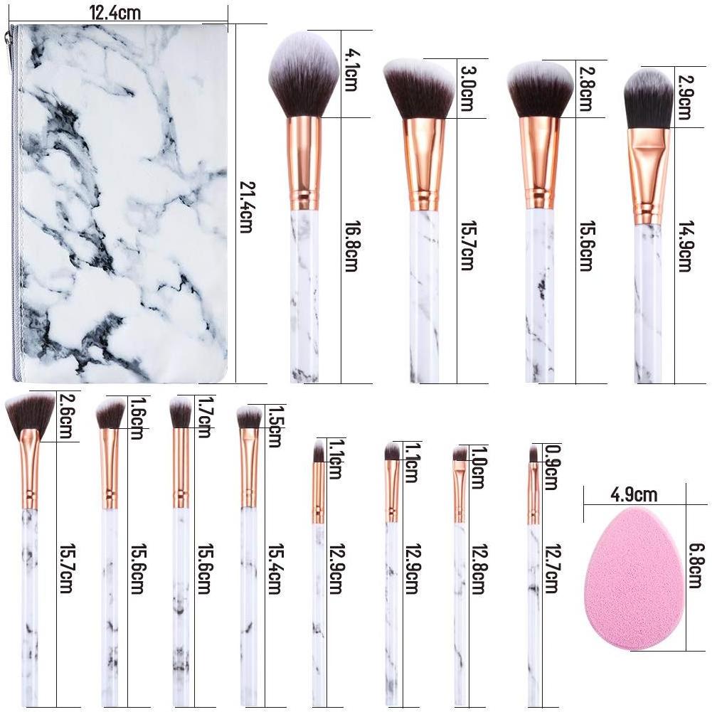 12Pcs Marble Make Up Brushes Set with Foundation Eyeshadow Eyebrow Brush Make Up Sponge Puff