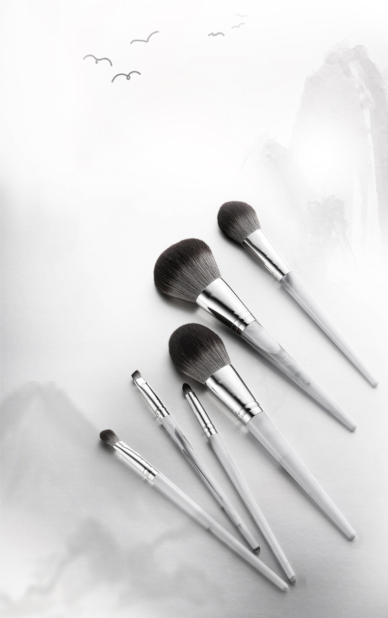 6Pcs Marble makeup brushes powder blusher contour brush makeup brush set foundation concealer eyeshadow lip high makeup set