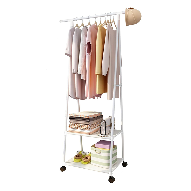 Small Metal Garment Rack Rolling clothing rack  with Shelves for bedroom