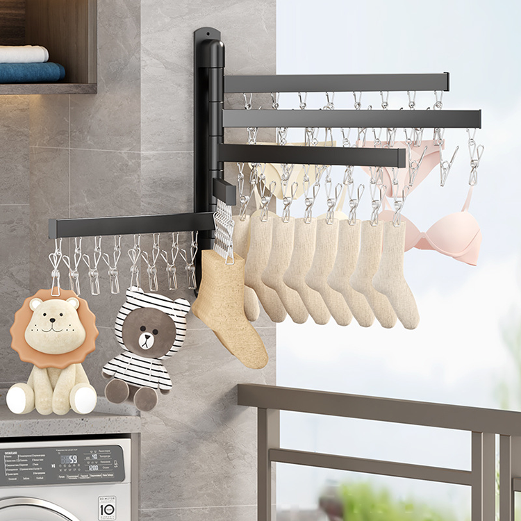 Wall Mounted Clothes Hanger Space Saver foldable drying rack clothes wall mount  for Balcony Bathroom Apartment