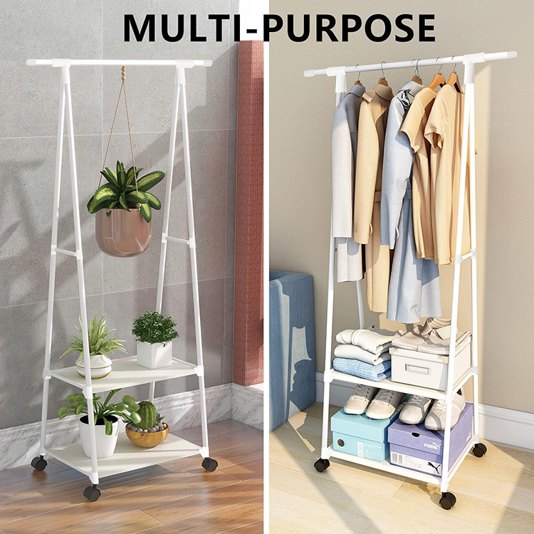 Small Metal Garment Rack Rolling clothing rack  with Shelves for bedroom