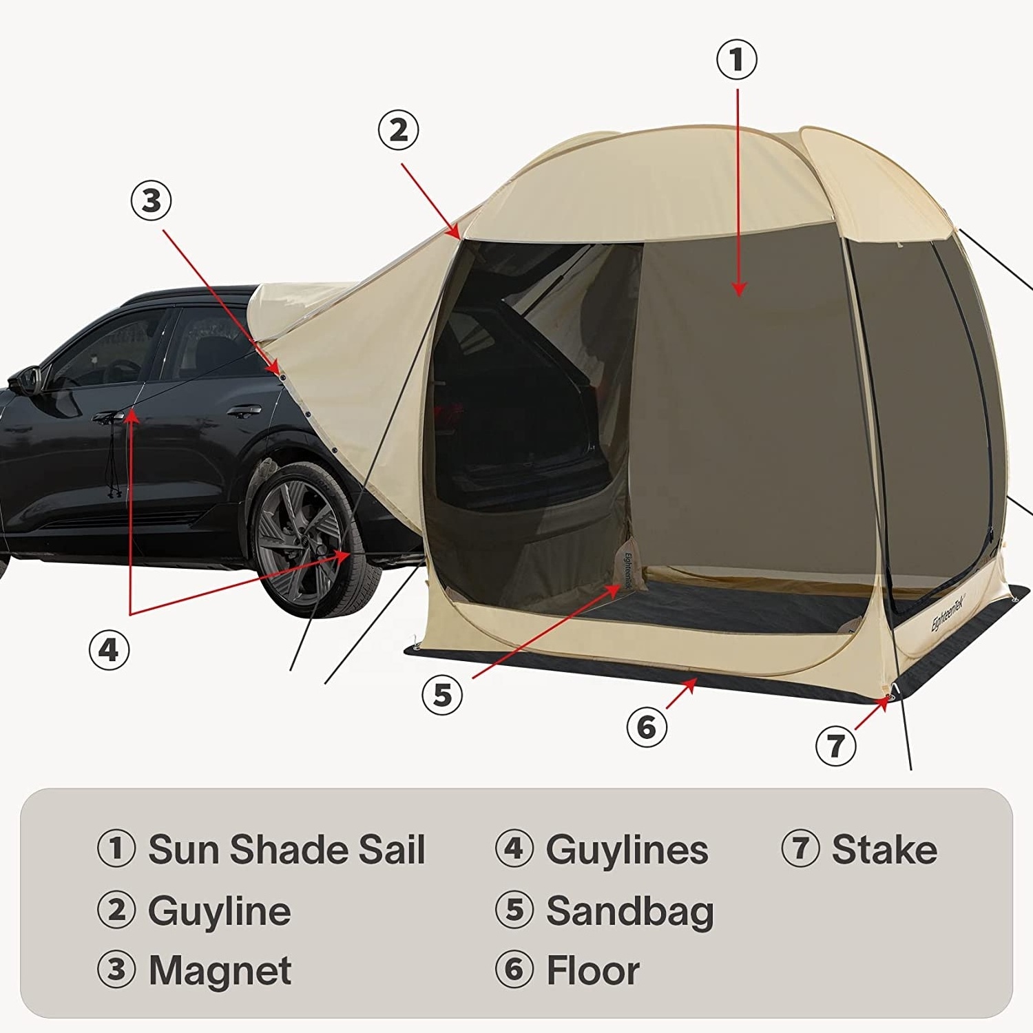 Pop Up Screen Connectable Tailgate Tent Fit For Multiple Cars& Suvs