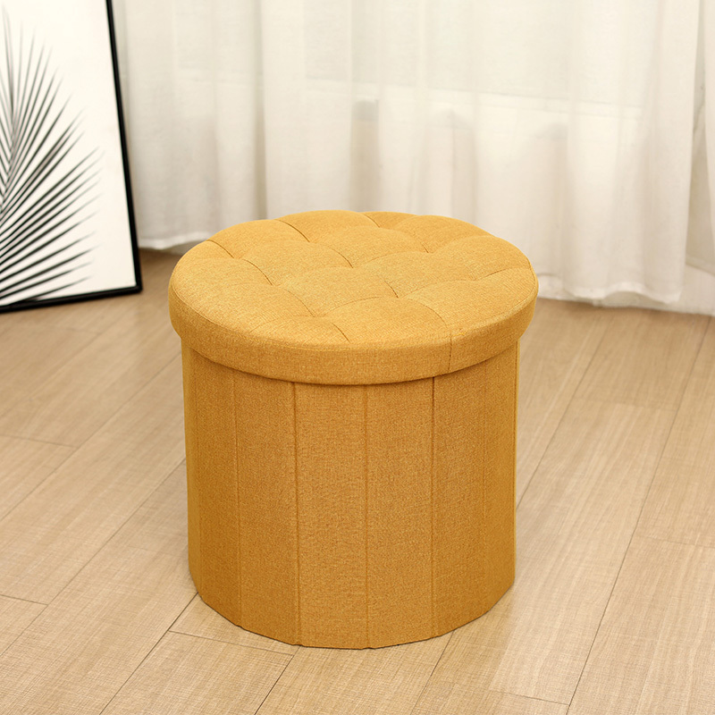 Hot Selling Modern Ottoman Stool Durable Grey Round Linen Storage Folding Ottoman Storage Stool