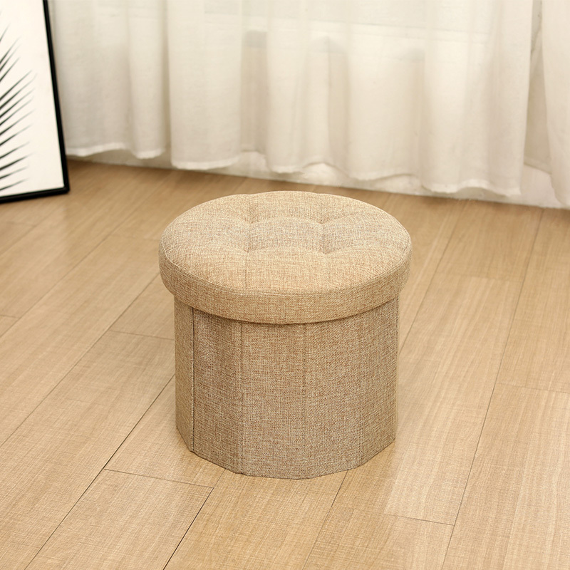 Hot Selling Modern Ottoman Stool Durable Grey Round Linen Storage Folding Ottoman Storage Stool