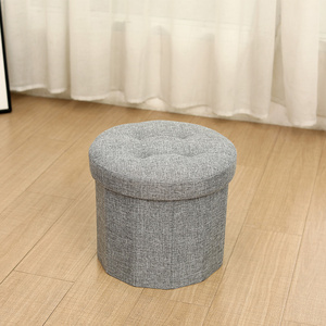 Hot Selling Modern Ottoman Stool Durable Grey Round Linen Storage Folding Ottoman Storage Stool