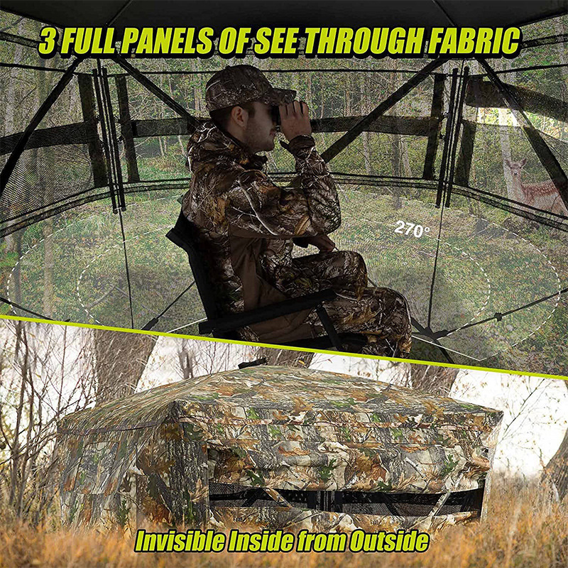 Jhering Customizable 3-Person Portable Hunting Pop up Tent 270 Degree See Through Four-Season Blind Tent for Camping