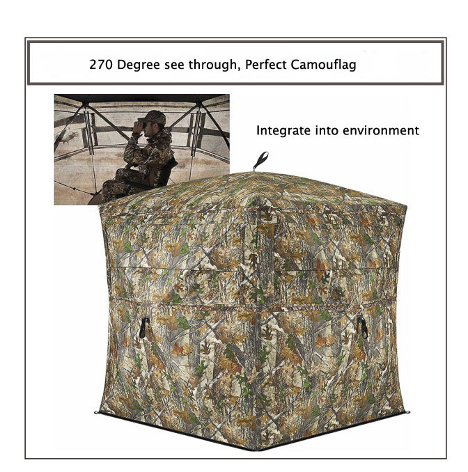 Jhering Customizable 3-Person Portable Hunting Pop up Tent 270 Degree See Through Four-Season Blind Tent for Camping