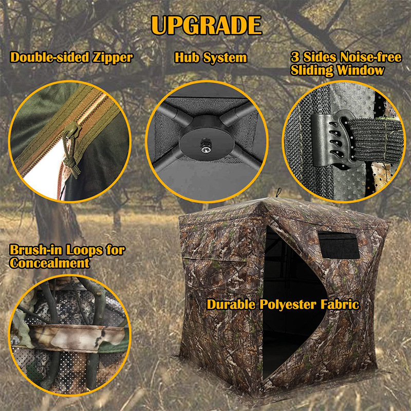 Jhering Customizable 3-Person Portable Hunting Pop up Tent 270 Degree See Through Four-Season Blind Tent for Camping