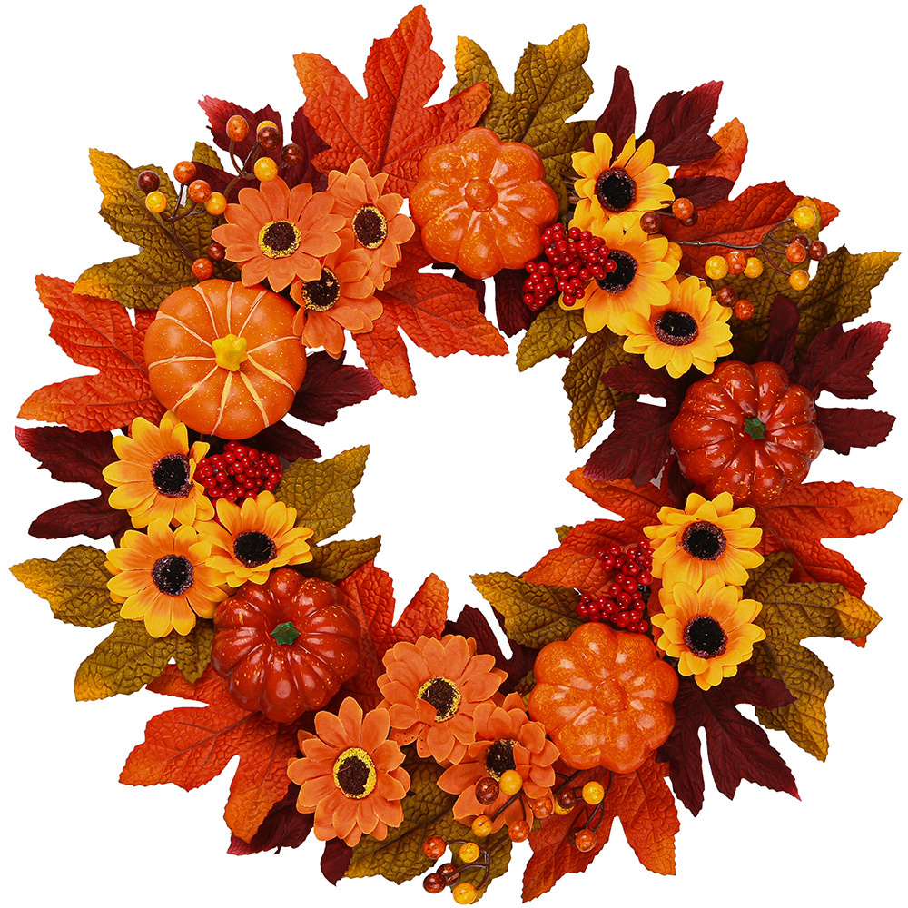 wholesale Halloween atmosphere Wreath Foam pumpkin berry Vine wreath Home outdoor decoration Thanksgiving wreath garland