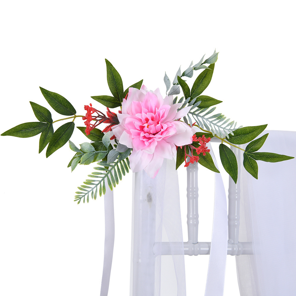 Wedding artificial silk fakes bridesmaid chair back decorative dahlia flower for decorate the wedding and party scenes