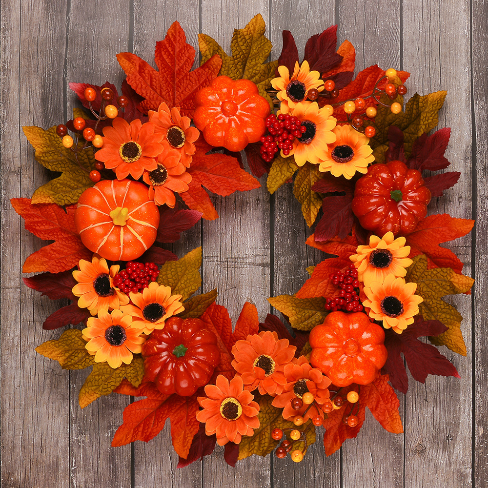 wholesale Halloween atmosphere Wreath Foam pumpkin berry Vine wreath Home outdoor decoration Thanksgiving wreath garland