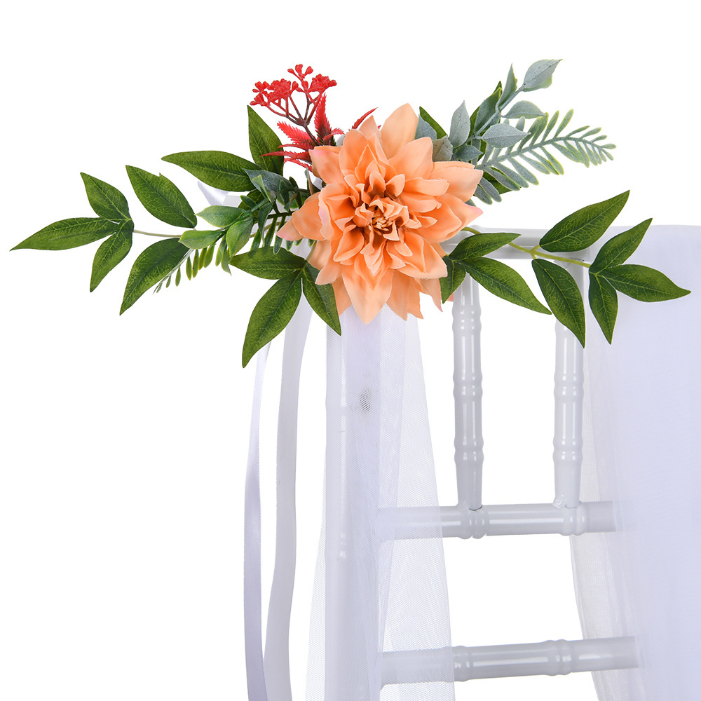 Wedding artificial silk fakes bridesmaid chair back decorative dahlia flower for decorate the wedding and party scenes