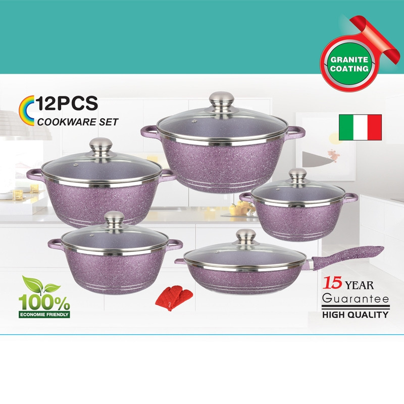 Best Selling dessini 12pcs cookware sets casserole set marble coating pans and pots