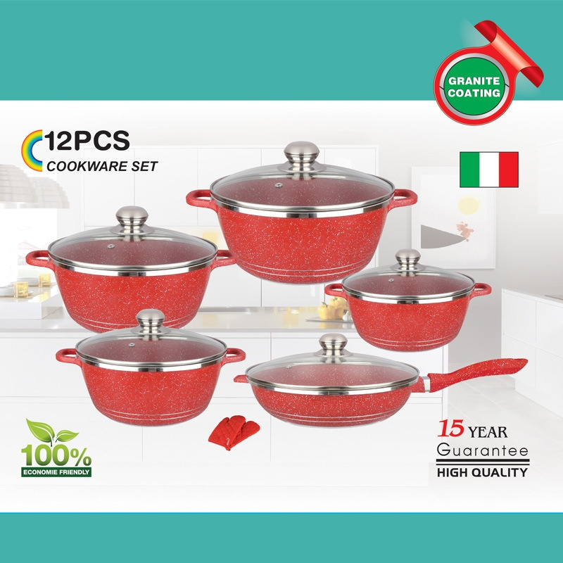 Best Selling dessini 12pcs cookware sets casserole set marble coating pans and pots