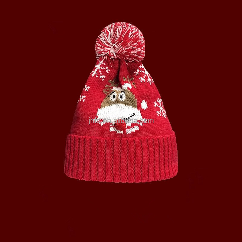 J&H wholesale Christmas hat cute lovely knit beanie new years red design crochet hats winter 2024