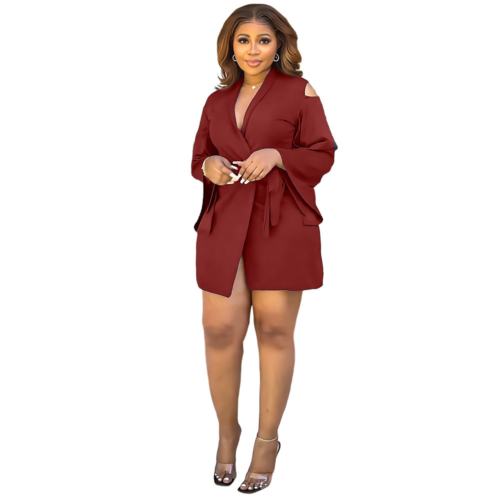 J&H Hot Sale Autumn New Design Suit Coat  Slimming High Waist Lace Up Blazer Dress Fashion Suit Dress