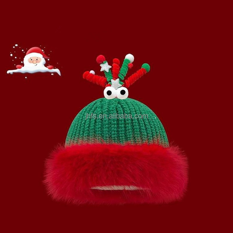 J&H wholesale Christmas hat cute lovely knit beanie new years red design crochet hats winter 2024