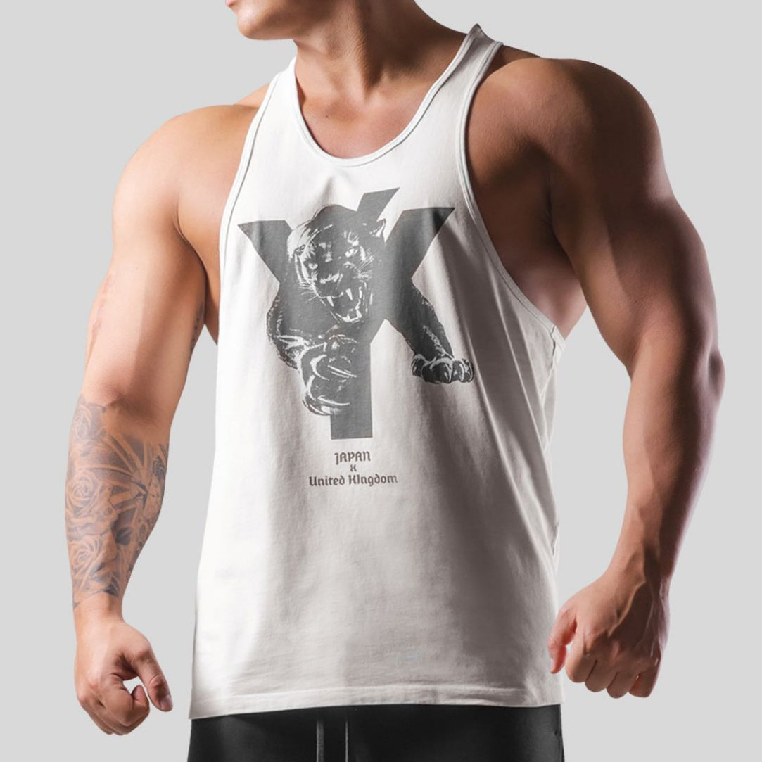 J&H summer 2023 cotton muscle fit t shirt men fashion graphic tees fitness gym racerback tank top workout clothes