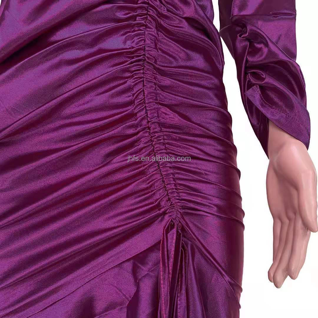 J&H fashion 2022 asymmetric purple satin dress with ruffled deign ladies elegance sexy backless ruched dress evening dresses