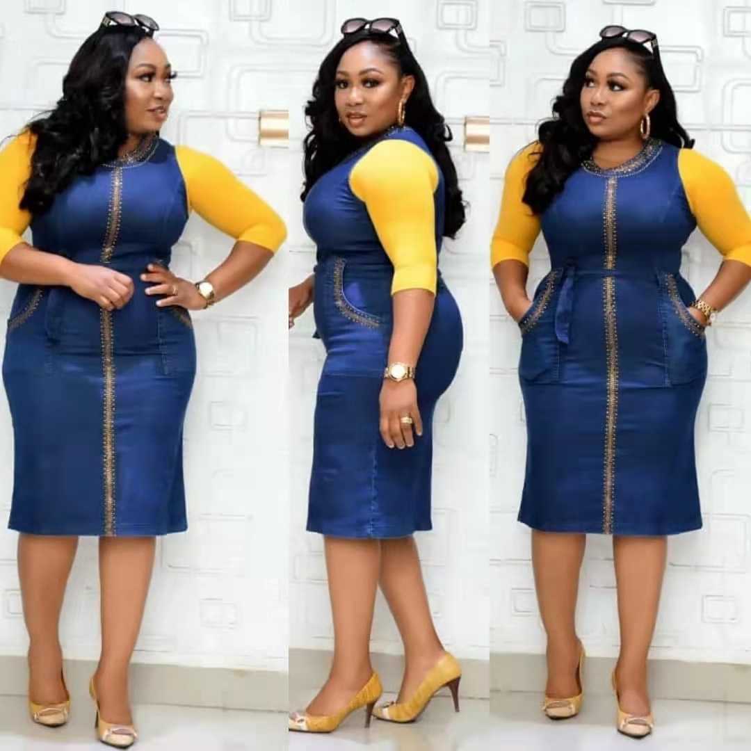 Hot sale 2021 high quality 5XL plus size denim dress women sexy bocycon midi dress slim fit office wear