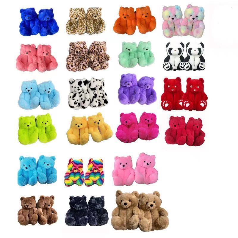 Wholesale 21 colors trendy kids lovely plush slippers animals custom bedroom bear slippers cotton warm indoor shoes