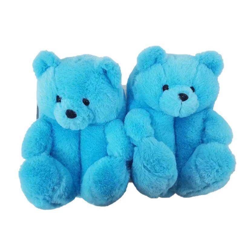 Wholesale 21 colors trendy kids lovely plush slippers animals custom bedroom bear slippers cotton warm indoor shoes