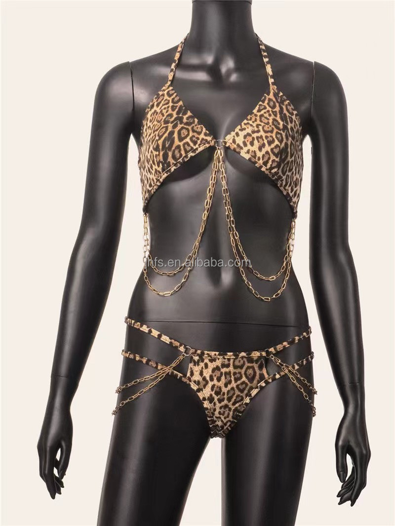 J&H 2022 new design chic cheetah bikini set with bodychain ladies micro bikini 2 piece sexy lingerie sets women beachwear