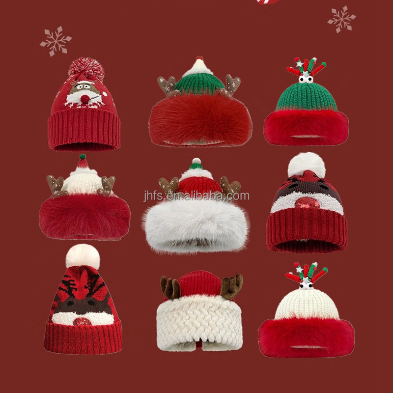 J&H wholesale Christmas hat cute lovely knit beanie new years red design crochet hats winter 2024