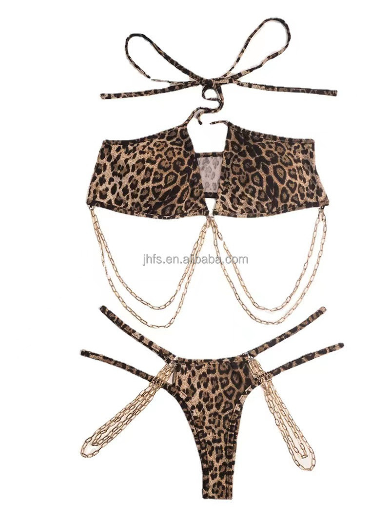 J&H 2022 new design chic cheetah bikini set with bodychain ladies micro bikini 2 piece sexy lingerie sets women beachwear