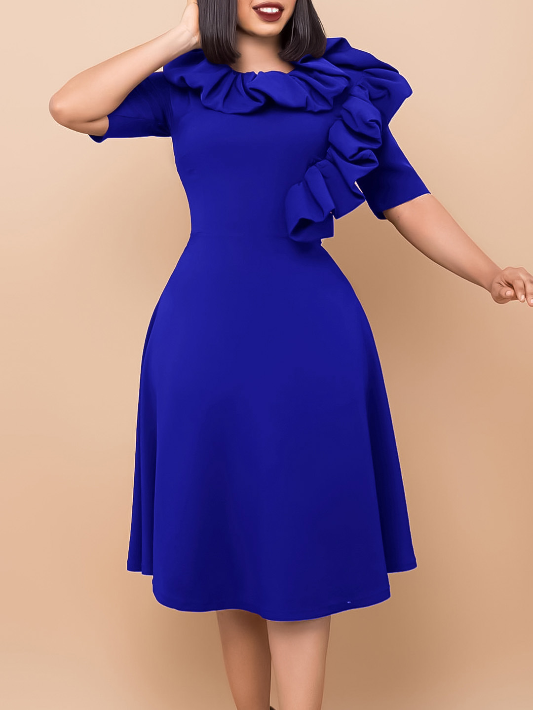 new stylish fall 2023 clothes short sleeve A line ruffles dress elegant plus size african dress women office career dress