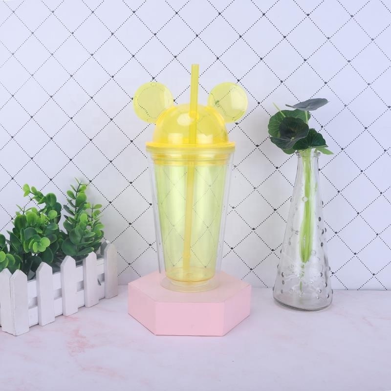 wholesale 16oz 480ml Acrylic mouse ears tumblers cups with lid and straw double wall acrylic tumbler