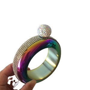 3.5oz multi colors bracelet shaped with diamond  liquor alcohol round wine bottle hip flask bracelet flask stainless steel