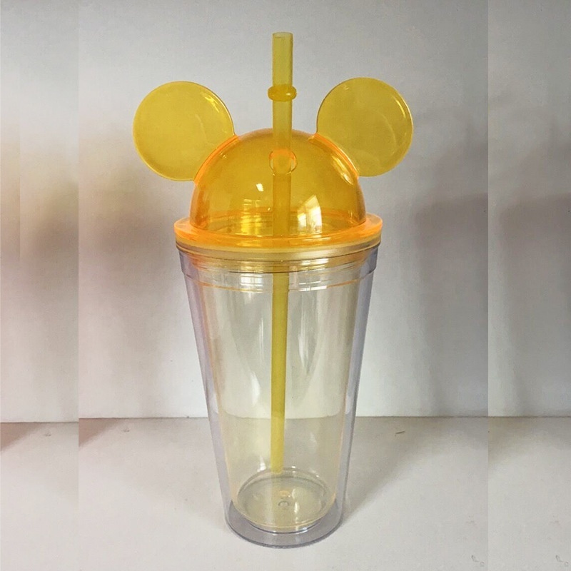 wholesale 16oz 480ml Acrylic mouse ears tumblers cups with lid and straw double wall acrylic tumbler