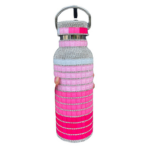 ombre pink glitter Rhinestone Thermal Refillable Water Bottle Stainless Steel Insulated bling diamond water bottle with Chain