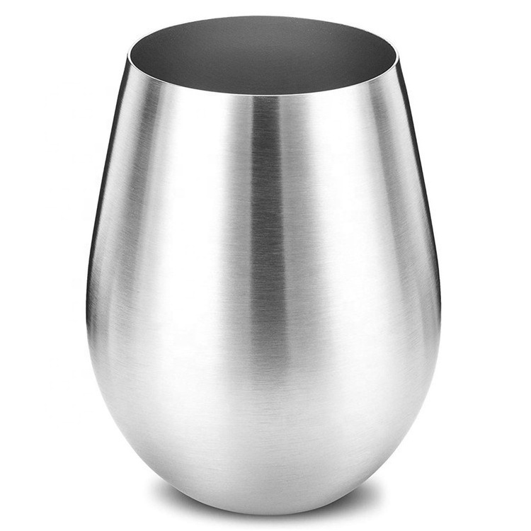 DDP 18 oz  single wall 18/8 Stainless Steel Wine Glass Unbreakable Stemless Wine Glass