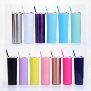 straight shape 20 oz stainless steel wedding skinny tumblers, double wall vacuum tumbler with straw