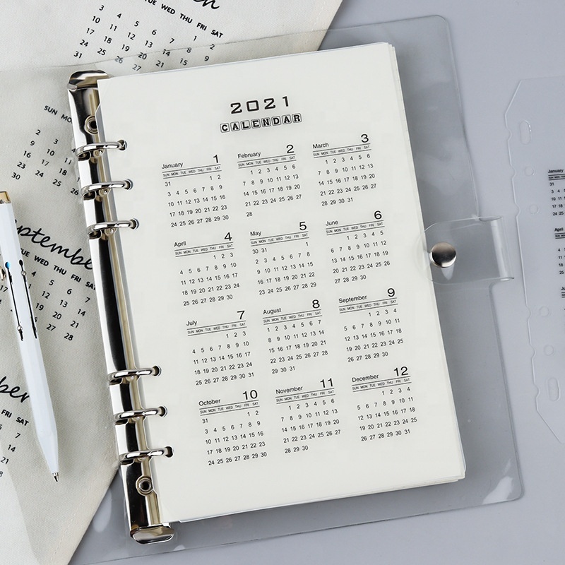 A5 A6 Loose-leaf 2021 Calendar Partition Baffle PP Transparent Matte Standard 6 calender for a6 binder