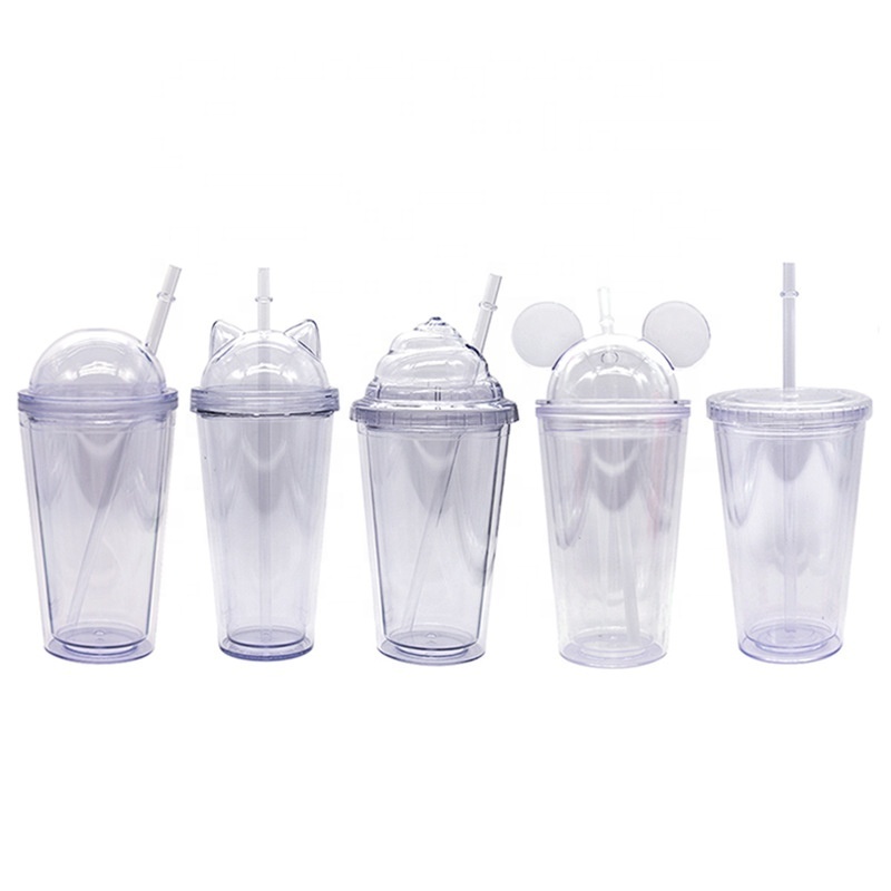 wholesale 16oz 480ml Acrylic mouse ears tumblers cups with lid and straw double wall acrylic tumbler