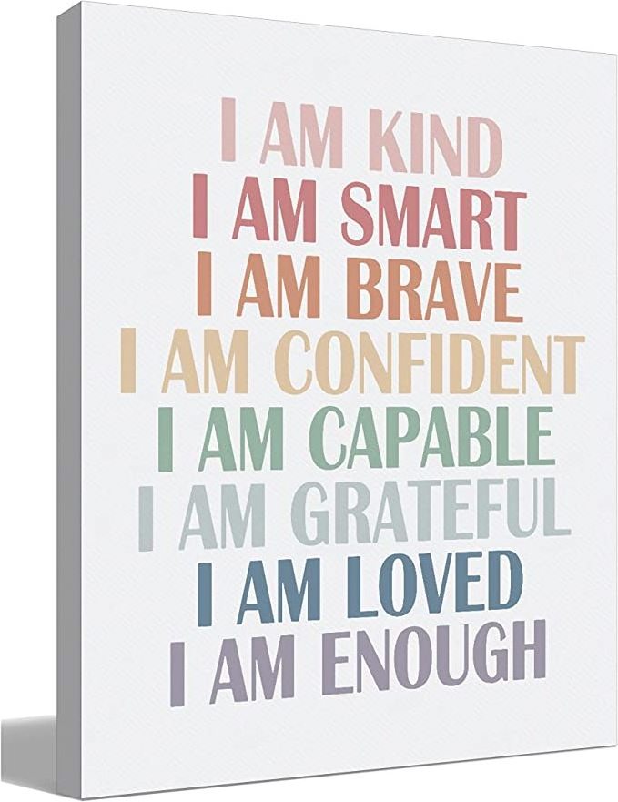 Inspirational Quote I Am Kind I Am Smart I Am Brave Affirmations Canvas Wall Art Prints Decor for Home Bedroom Office Nursery