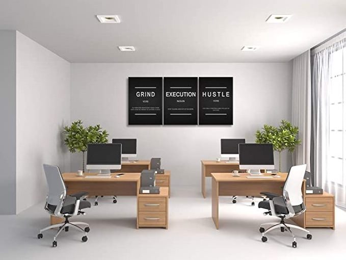 Inspirational Wall Art 3 Panels Framed Office Poster Prints Grind Hustle Execution Quote Positive Affirmation Motivational