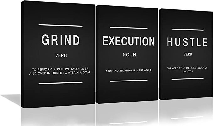 Inspirational Wall Art 3 Panels Framed Office Poster Prints Grind Hustle Execution Quote Positive Affirmation Motivational