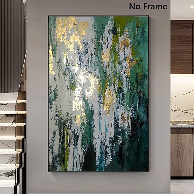 Green and Grey Painting Green and Gold Picture Gold Foil Artwork Abstract Black Green and Gold Canvas Wall Art