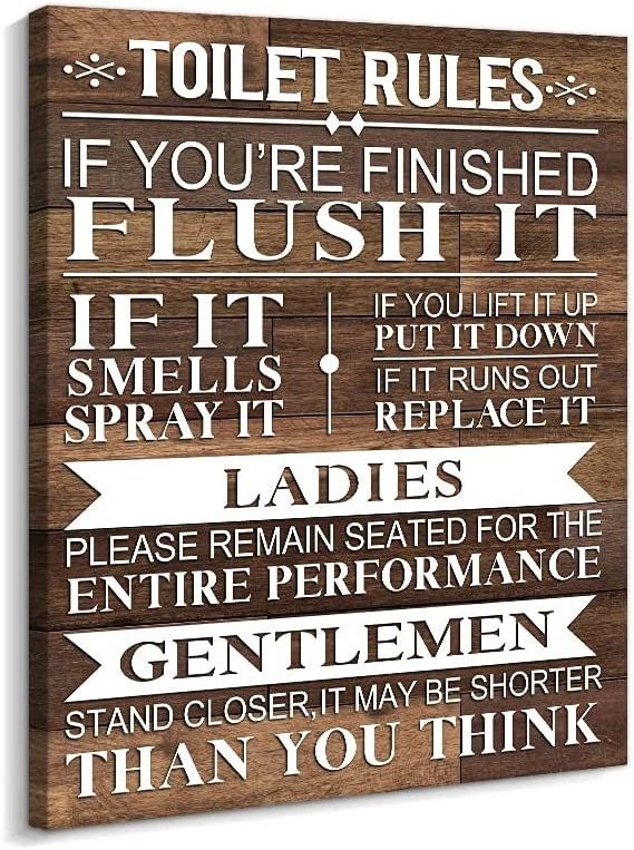 Wall art paintings High quality Bathroom Canvas Wall Art Rustic Funny Toilet Rules Prints Signs Framed Wood Background Bath Room