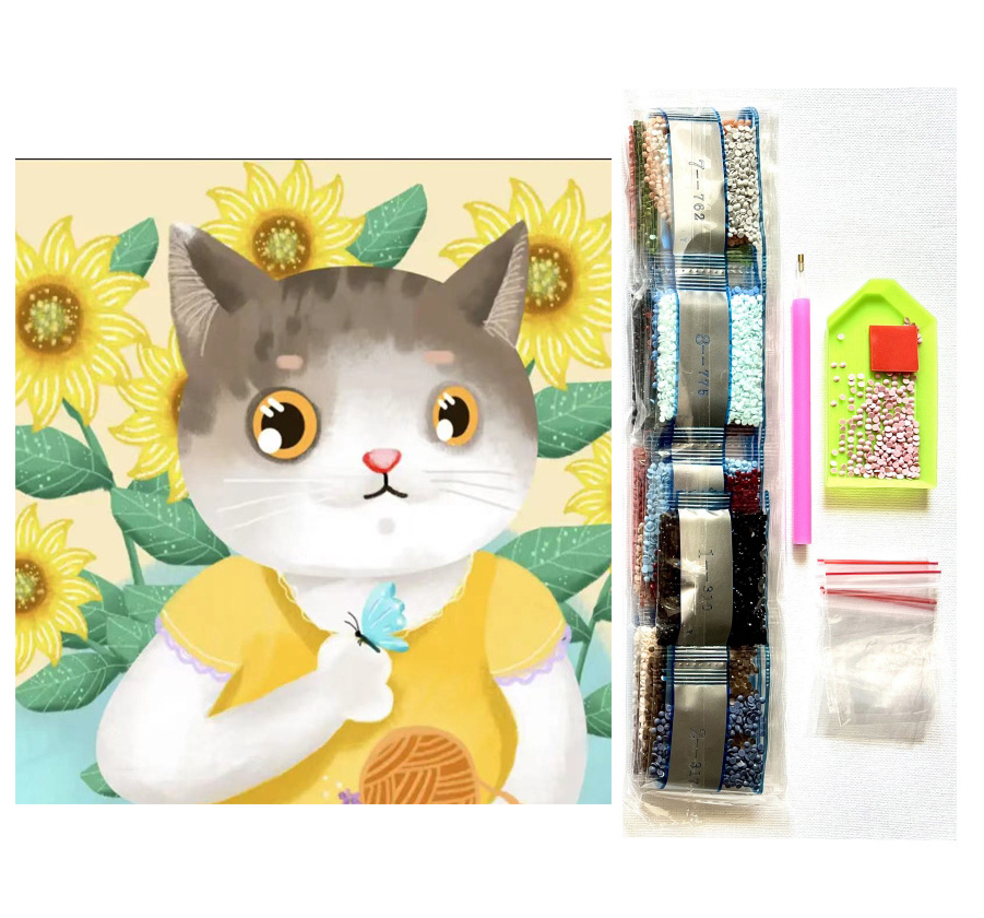 30*30cm 5D Diamond Painting Kits yellow cat with sunflower for Adults and kids Full Drill Paintings for home wall decoration