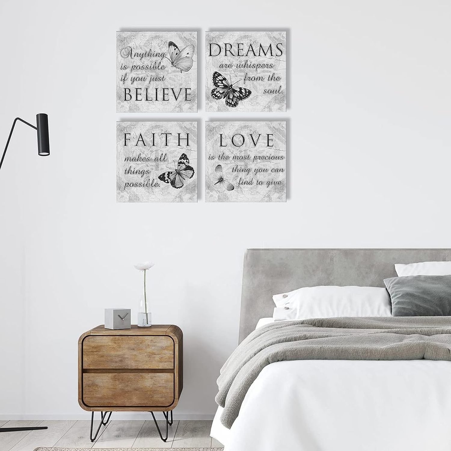 Faith Love Dreams Believe Calligraphy Canvas Wall Decor - Motivational Posters for Home Office Decor