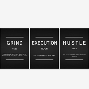 Inspirational Wall Art 3 Panels Framed Office Poster Prints Grind Hustle Execution Quote Positive Affirmation Motivational