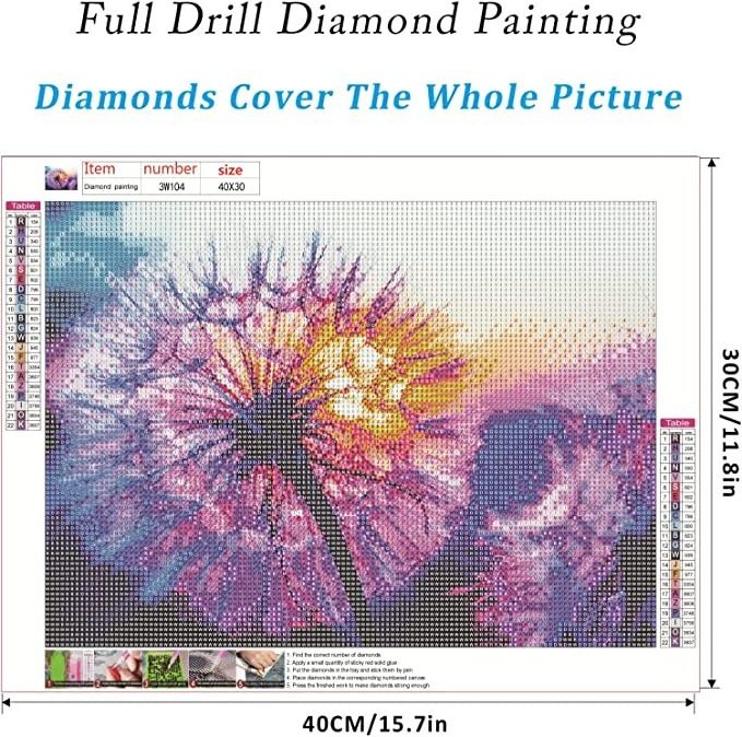 5D DIY Dandelion Diamond Art Kits Animals Diamond Painting Kits Flowers Picture Art for Home Wall Decor